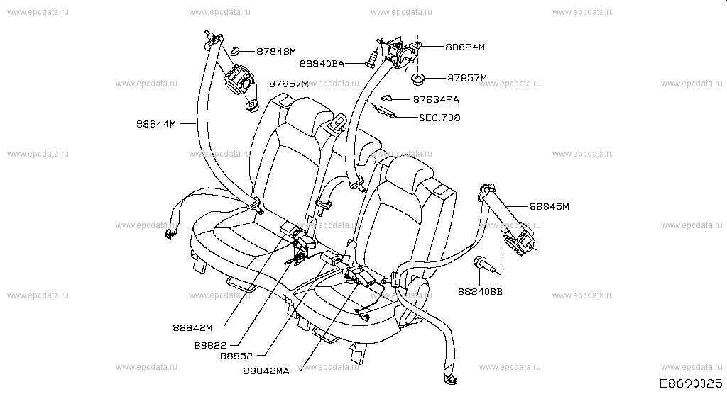 869 - REAR SEAT BELT for Qashqai+2 JJ10E Nissan Qashqai+2 - Genuine parts